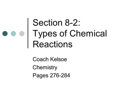 Section 8-2: Types of Chemical Reactions Coach Kelsoe Chemistry Pages 276-284.