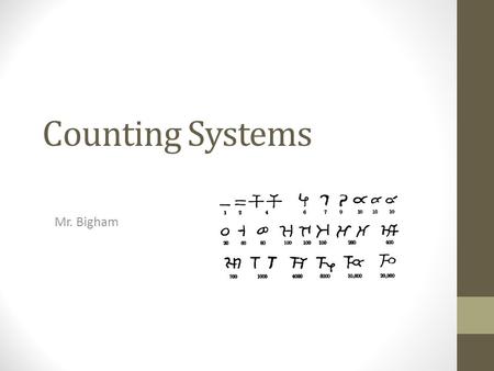 Counting Systems Mr. Bigham. Warm-up: When Does 9 + 4 = 1 30 + 5 = 4 1 + 1 = 10 ?