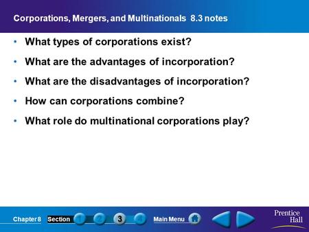 Corporations, Mergers, and Multinationals 8.3 notes