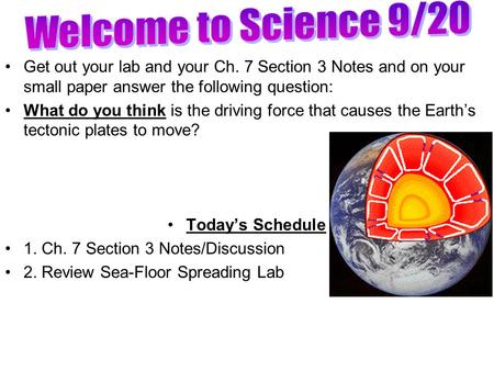 Get out your lab and your Ch. 7 Section 3 Notes and on your small paper answer the following question: What do you think is the driving force that causes.