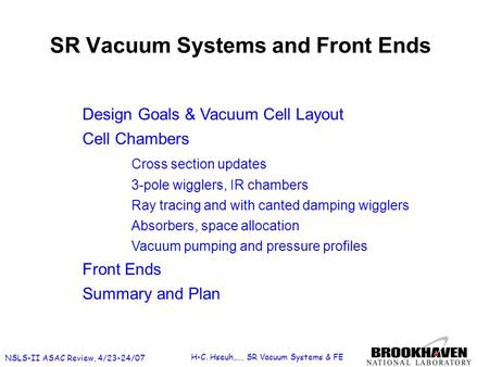 SR Vacuum Systems and Front Ends