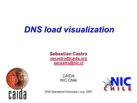 Sebastian Castro  CAIDA NIC Chile DNS Operations Workshop – July, 2007 DNS load visualization.