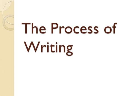 The Process of Writing. Pre-writing Involves strategies, techniques, and procedures for generating ideas ◦ Free writing ◦ Journal keeping ◦ Note taking.