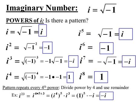 Imaginary Number: POWERS of i: Is there a pattern?
