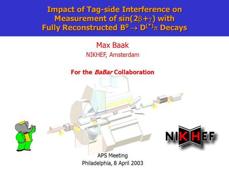 Max Baak1 Impact of Tag-side Interference on Measurement of sin(2  +  ) with Fully Reconstructed B 0  D (*)  Decays Max Baak NIKHEF, Amsterdam For.