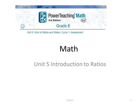 Math Unit 5 Introduction to Ratios Cycle 51. Objective and Starter Objective: Today you will be introduced to ratios. Starter: Cycle 52.