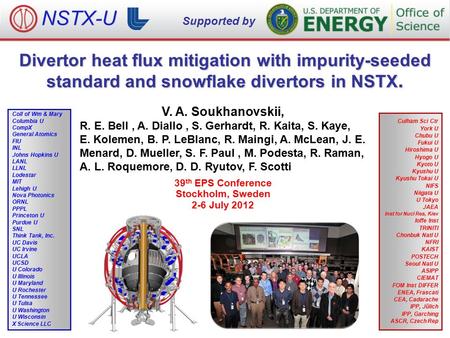 Divertor heat flux mitigation with impurity-seeded standard and snowflake divertors in NSTX. V. A. Soukhanovskii, R. E. Bell, A. Diallo, S. Gerhardt, R.