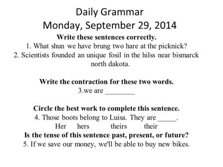Daily Grammar Monday, September 29, 2014