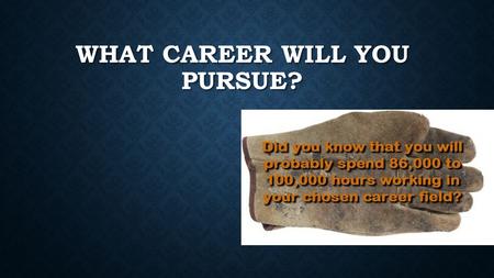 WHAT CAREER WILL YOU PURSUE?. ESSENTIAL QUESTION: HOW CAN YOU FIND A CAREER THAT IS RIGHT FOR YOU? If you start working after college graduation at the.