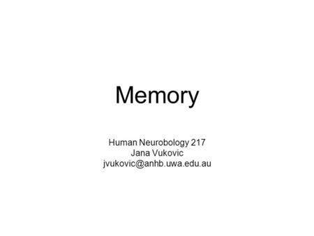Memory Human Neurobology 217 Jana Vukovic