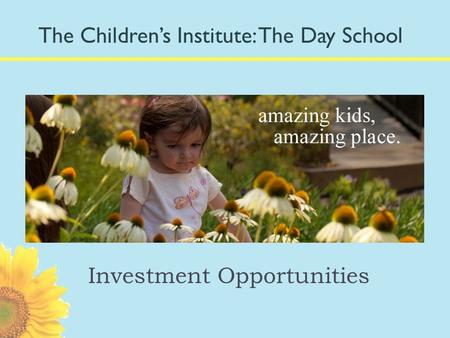 Investment Opportunities The Children’s Institute: The Day School.