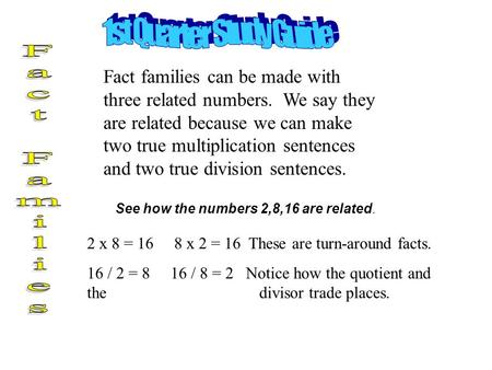 1st Quarter Study Guide Fact Families