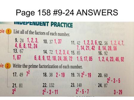 Page 158 #9-24 ANSWERS.