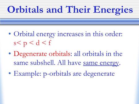 Orbitals and Their Energies