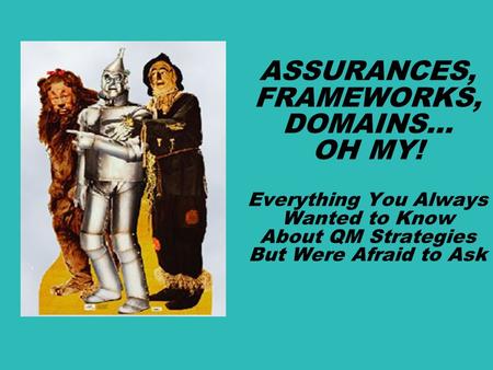ASSURANCES, FRAMEWORKS, DOMAINS… OH MY! Everything You Always Wanted to Know About QM Strategies But Were Afraid to Ask.