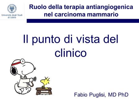 Il punto di vista del clinico Fabio Puglisi, MD PhD Ruolo della terapia antiangiogenica nel carcinoma mammario.