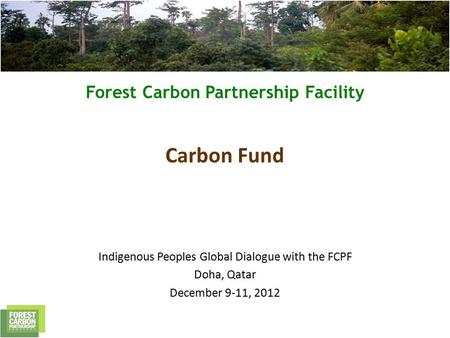 Forest Carbon Partnership Facility Carbon Fund Indigenous Peoples Global Dialogue with the FCPF Doha, Qatar December 9-11, 2012.