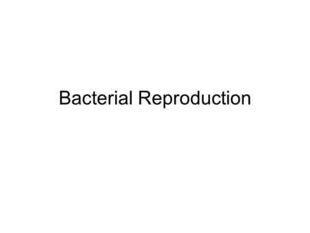 Bacterial Reproduction. Reproduction When conditions are favourable bacteria can reproduce every 20 minutes In 48 hours a single bacterial cell could.