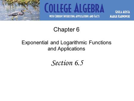 Chapter 6 Exponential and Logarithmic Functions and Applications Section 6.5.