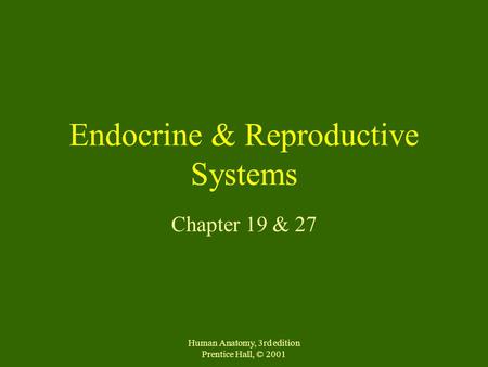 Human Anatomy, 3rd edition Prentice Hall, © 2001 Endocrine & Reproductive Systems Chapter 19 & 27.