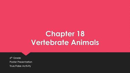 Chapter 18 Vertebrate Animals 6 th Grade Poster Presentation True/False Activity 6 th Grade Poster Presentation True/False Activity.