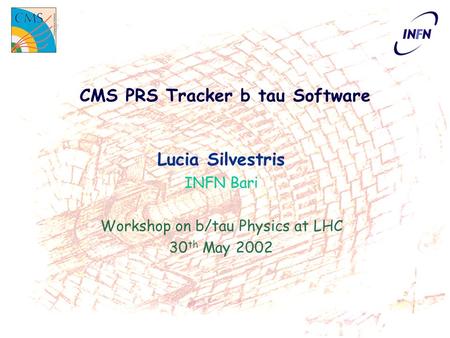 CMS PRS Tracker b tau Software Lucia Silvestris INFN Bari Workshop on b/tau Physics at LHC 30 th May 2002.