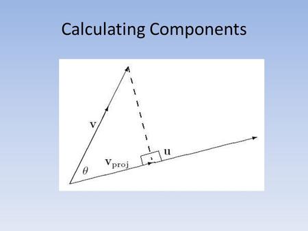 Calculating Components. Vector Projections It often becomes necessary to find the projection of one vector across the length of another. When this is.