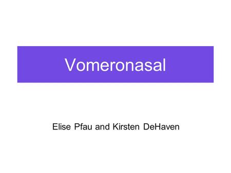 Vomeronasal Elise Pfau and Kirsten DeHaven. Where is it? There it is in a human! The Vomeronasal organ (VNO) is located in the nasal cavity on either.