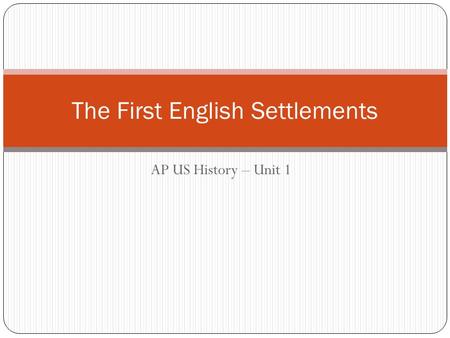 AP US History – Unit 1 The First English Settlements.