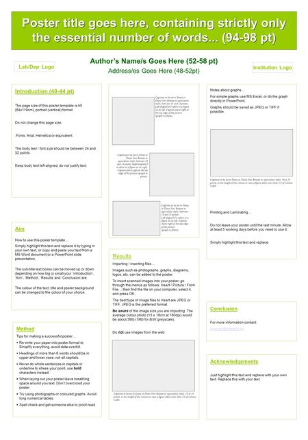 Introduction (40-44 pt) The page size of this poster template is A0 (84x119cm), portrait (vertical) format Do not change this page size..Fonts: Arial,
