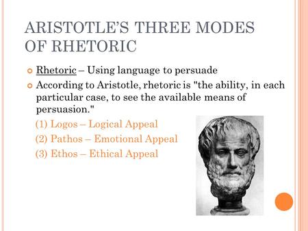 ARISTOTLE’S THREE MODES OF RHETORIC