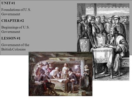 UNIT #1 Foundations of U.S. Government CHAPTER #2 Beginnings of U.S. Government LESSON #1 Government of the British Colonies.
