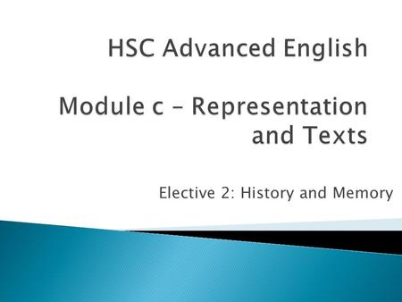 Elective 2: History and Memory.  The syllabus says… “This module requires students to explore various representations of events, personalities or situations.