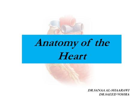 Anatomy of the Heart DR.SANAA AL-SHAARAWI DR.SAEED VOHRA.