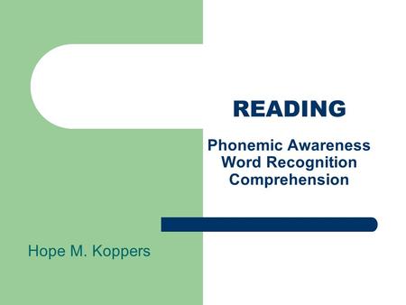 READING Phonemic Awareness Word Recognition Comprehension Hope M. Koppers.