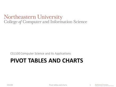 PIVOT TABLES AND CHARTS CS1100 Computer Science and its Applications CS1100Pivot tables and charts1.