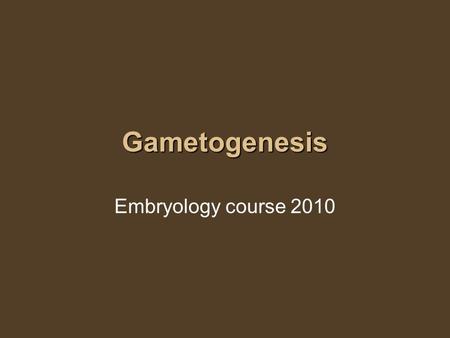 Gametogenesis Embryology course 2010.
