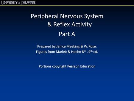 Peripheral Nervous System & Reflex Activity Part A Prepared by Janice Meeking & W. Rose. Figures from Marieb & Hoehn 8 th, 9 th ed. Portions copyright.