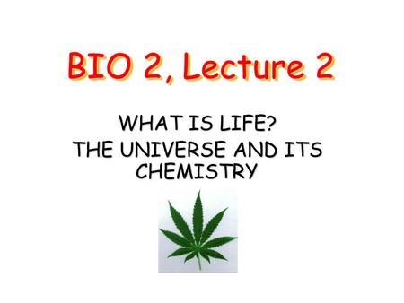 BIO 2, Lecture 2 WHAT IS LIFE? THE UNIVERSE AND ITS CHEMISTRY.