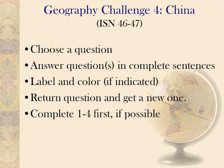 Geography Challenge 4: China (ISN 46-47)