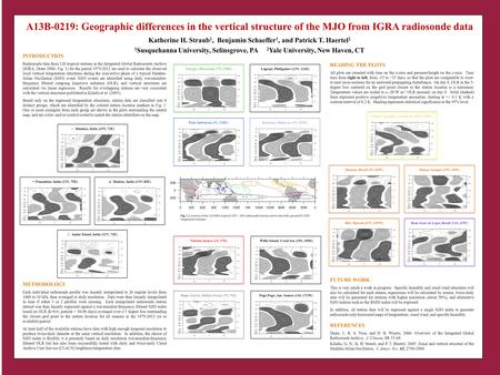 A13B-0219: Geographic differences in the vertical structure of the MJO from IGRA radiosonde data Katherine H. Straub 1, Benjamin Schaeffer 1, and Patrick.
