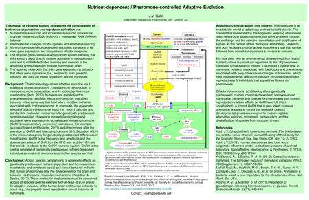 Nutrient-dependent / Pheromone-controlled Adaptive Evolution J.V. Kohl Independent Researcher, Pheromones.com, Epworth, GA Contact: