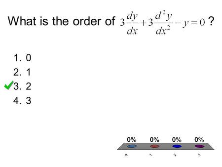 What is the order of ? 1.0 2.1 3.2 4.3. In general the solution to the equation is: 1. 2. 3. 4.
