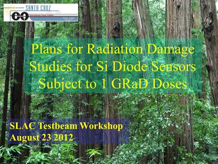 Plans for Radiation Damage Studies for Si Diode Sensors Subject to 1 GRaD Doses SLAC Testbeam Workshop August 23 2012.