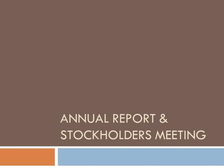Annual Report & Stockholders Meeting