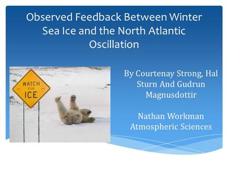 Observed Feedback Between Winter Sea Ice and the North Atlantic Oscillation Nathan Workman Atmospheric Sciences By Courtenay Strong, Hal Sturn And Gudrun.