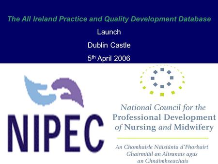 The All Ireland Practice and Quality Development Database Launch Dublin Castle 5 th April 2006.