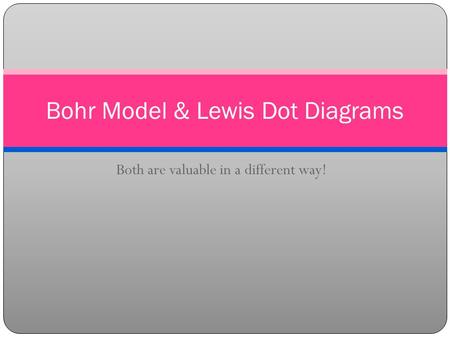 Both are valuable in a different way! Bohr Model & Lewis Dot Diagrams.