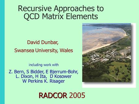 Recursive Approaches to QCD Matrix Elements including work with Z. Bern, S Bidder, E Bjerrum-Bohr, L. Dixon, H Ita, D Kosower W Perkins K. Risager RADCOR.