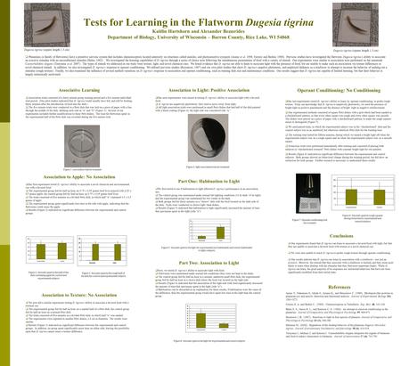 Tests for Learning in the Flatworm Dugesia tigrina Kaitlin Hartshorn and Alexander Bezzerides Department of Biology, University of Wisconsin – Barron County,